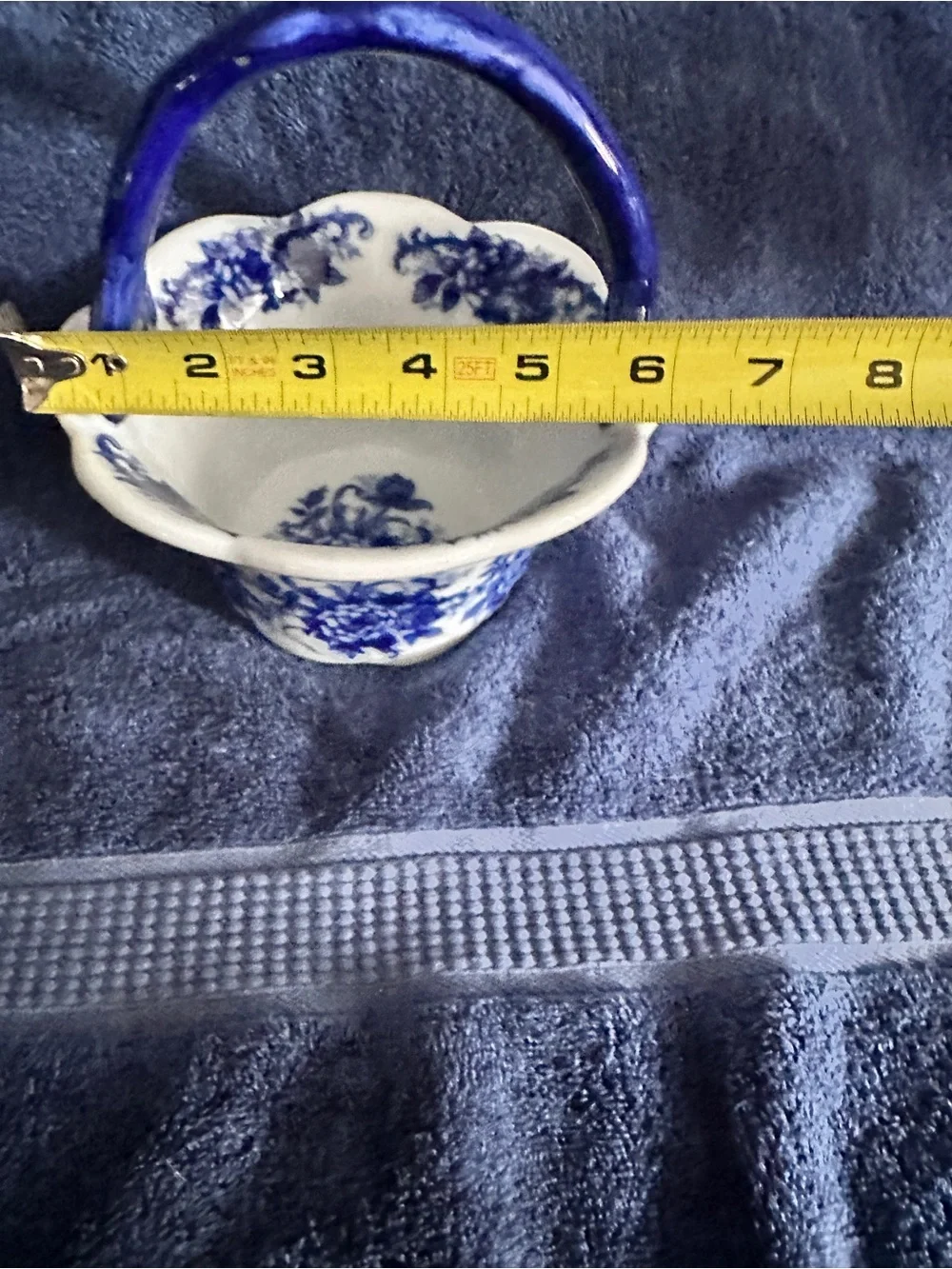 Crate&Barrel Blue and White Ceramic Basket with Floral Motif